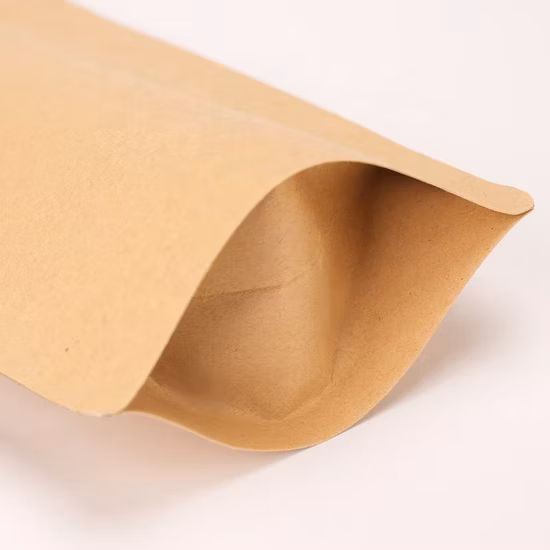 Bolsa Ziplock impresa personalizada de reciclaje marrón, embalaje de café, bolsa de comida con cremallera de papel Kraft Doypack barato con ventana