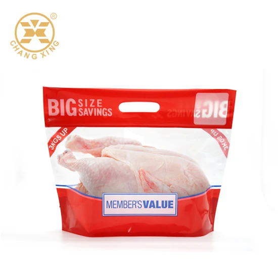 Impresión personalizada, bolsa Mylar con cierre de cremallera Doypack portátil de plástico para envasado de alimentos de 3kg con ventana para pollo asado, Pollo Asado