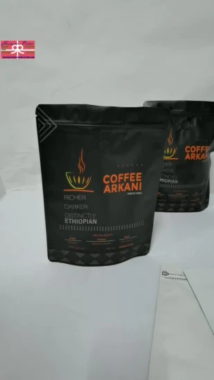 Paquete Doy plano con logotipo personalizado para granos de café, té, bolsa de café de aluminio con valor y bolsa con fondo de bloque con cremallera